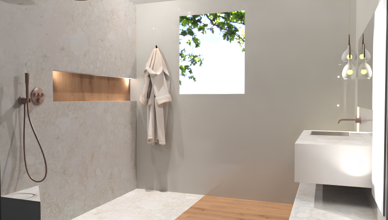 Rénovation complète de salle de bain clé en main avec carrelage Cosentino, Marazzi, Fantini, Sanijura, Schlüter avec plomberie Richardson au cœur de Lyon 6