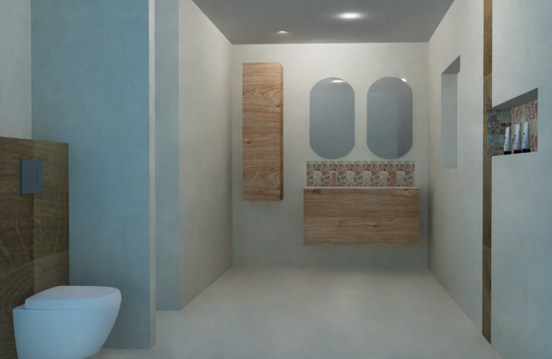 Rénovation de salle de bain clé main et WC suspendu à Villette d'Anthon proche de Lyon carrelage effet bois et ton pierre chez Point P Lyon