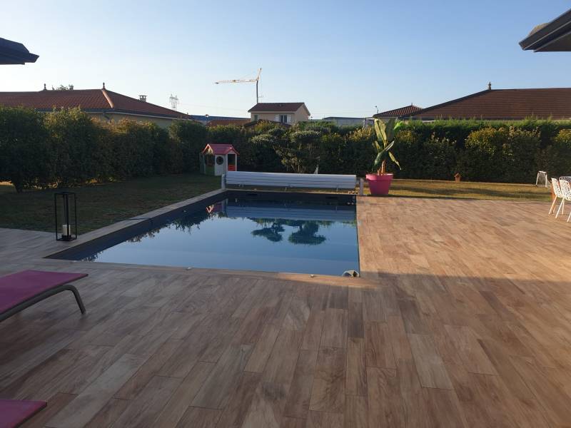Pose de dalle ferraillée sur terrasse _ et pose de carrelage imitation bois 15x90Marazzi à Villette d'Anthon