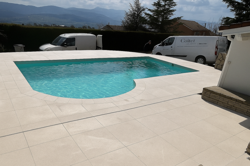 Rénovation d'une terrasse à Caluire Lyon : réalisation d'une chape ferraillée et pose de carrelage Marazzi Limestone 75x75